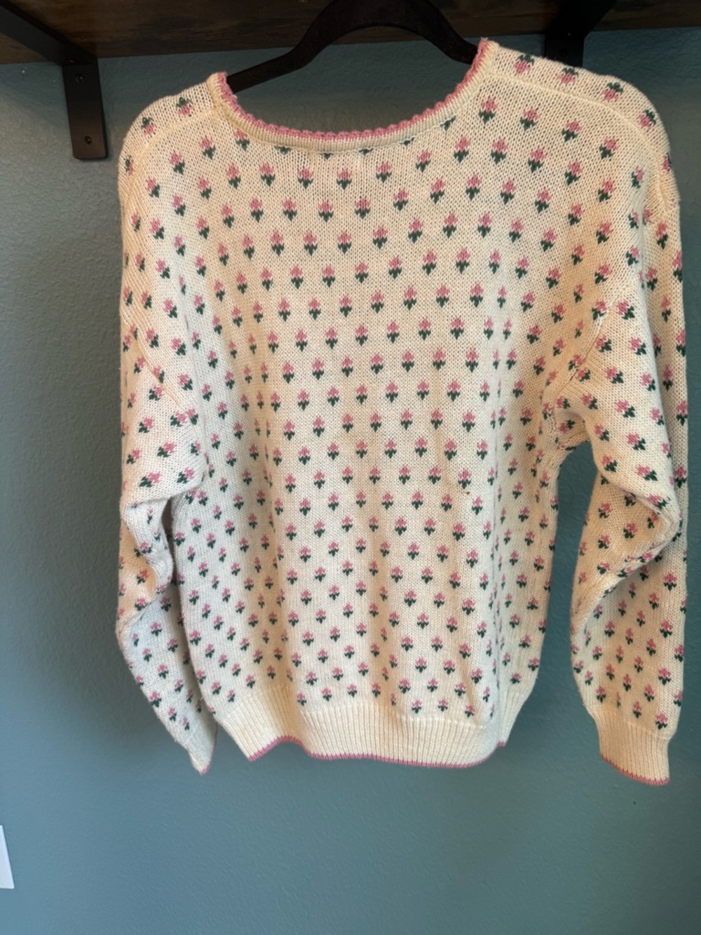 Vintage Cottagecore Ramie Sweater Farm Scene Duck Window Grandpa Sweater Large - Picture 2 of 6